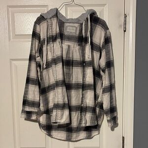 American Eagle Hooded Flannel shirt Grey and White